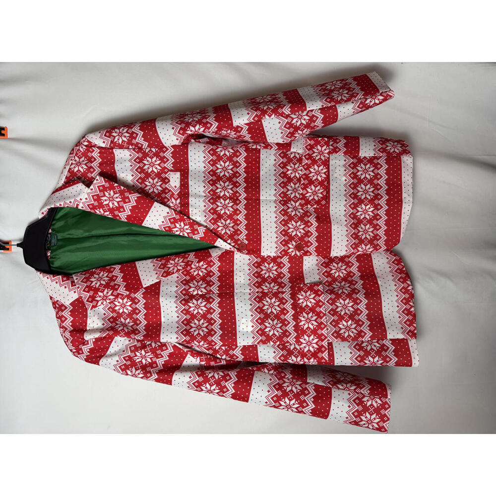 "Life of the Party" Men's Red and White Patterned Blazer with Green Lining